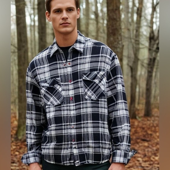 Liberty Blues Other - Liberty Blues Shirt Flannel Grey Plaid Mens Size 4XL Pearl Snap Button Up Pocket